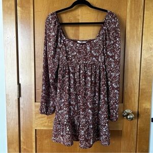 mi ami Rust Floral Long-Sleeve Smock Ruffle Dress LARGE